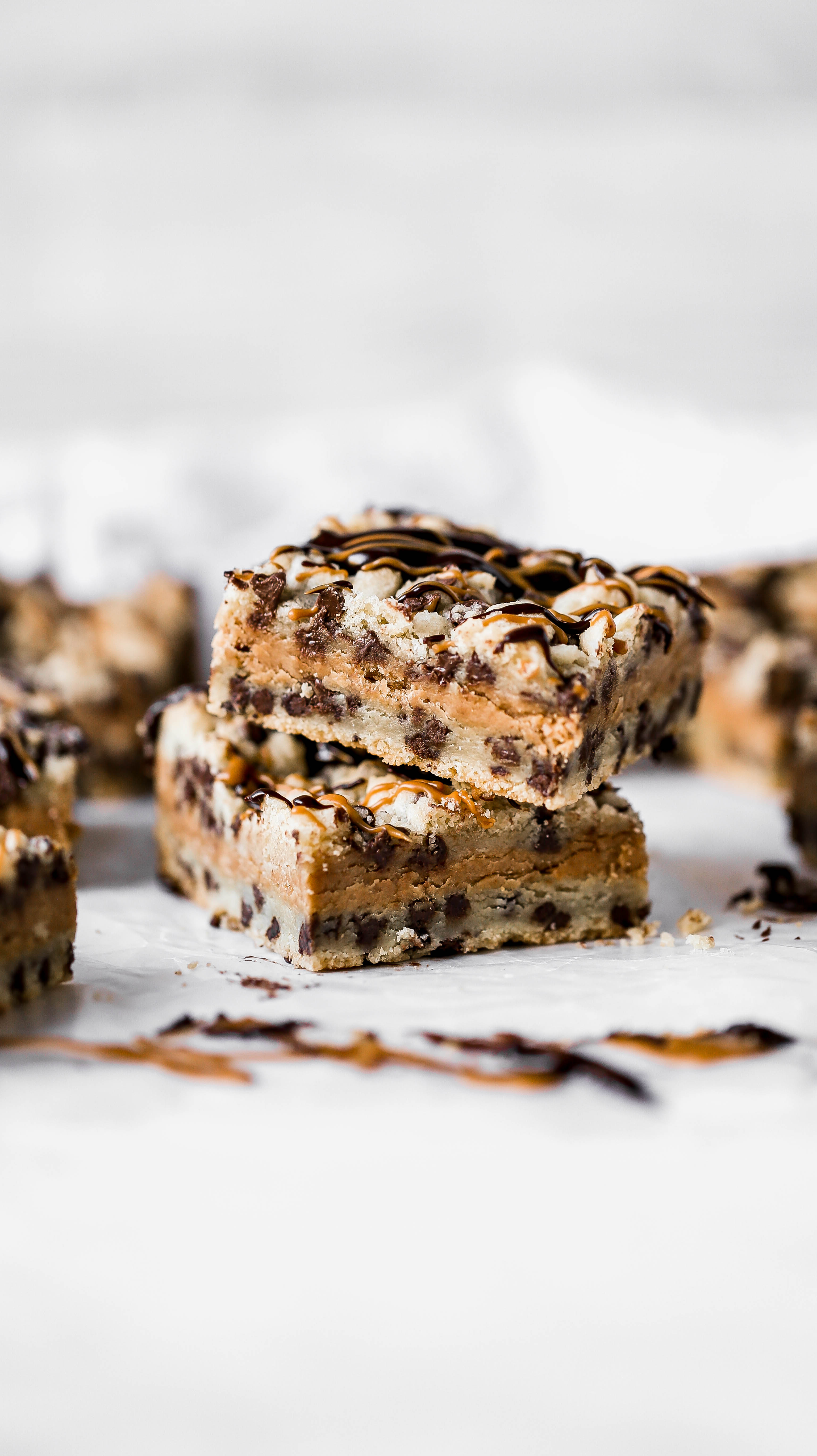 a stack of chocolate chip cookie butter bars
