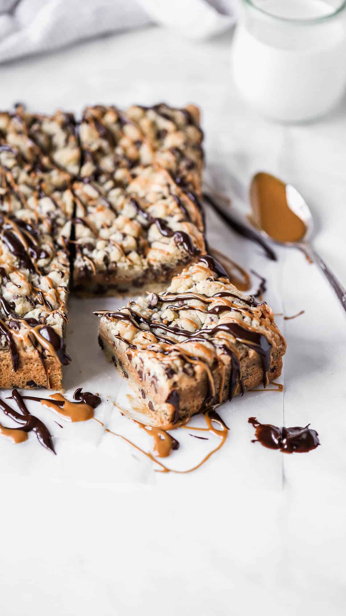 a chocolate chip cookie butter bar on wax paper