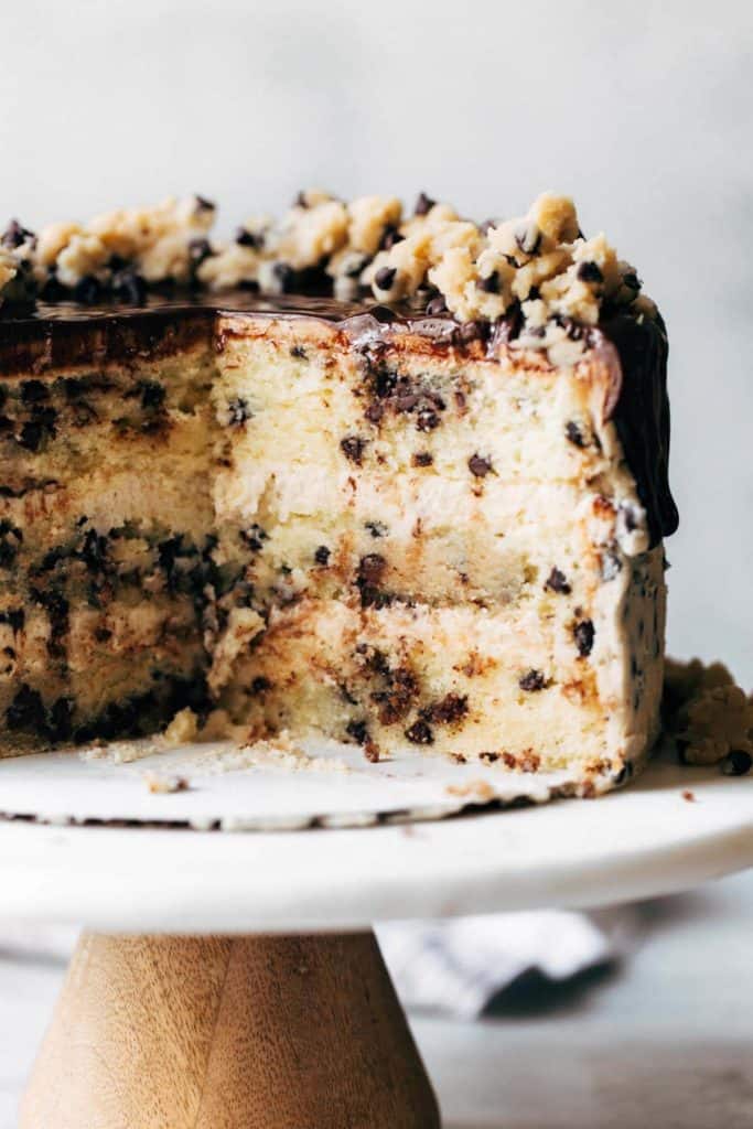 the inside of a cookie dough layer cake
