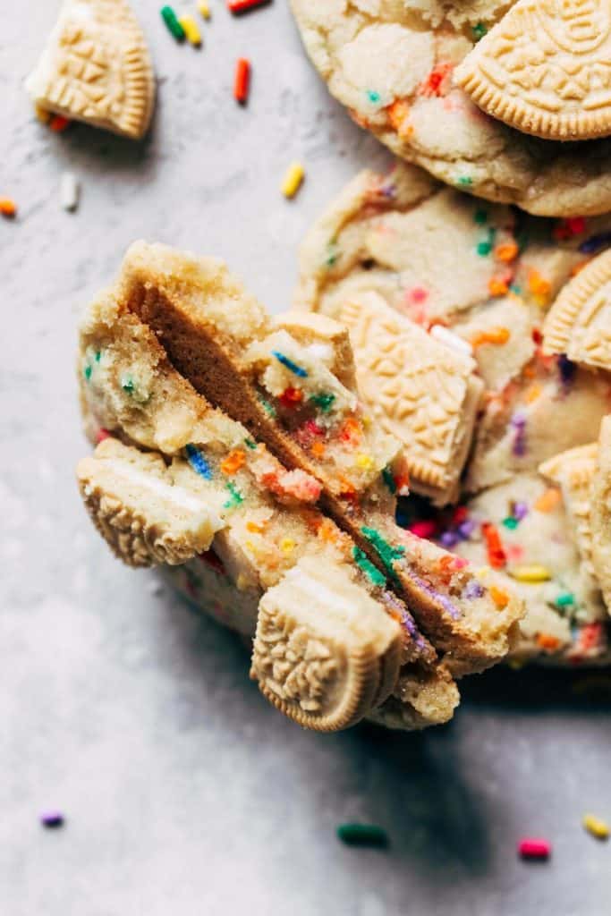 the inside of a funfetti birthday cookie
