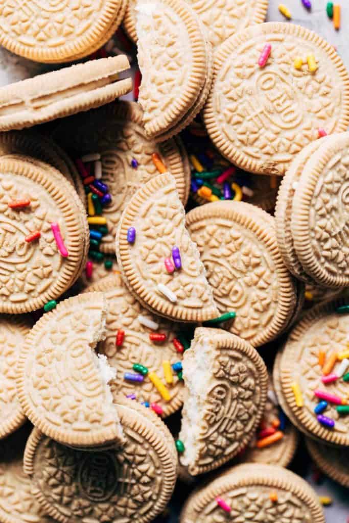 golden oreos with sprinkles
