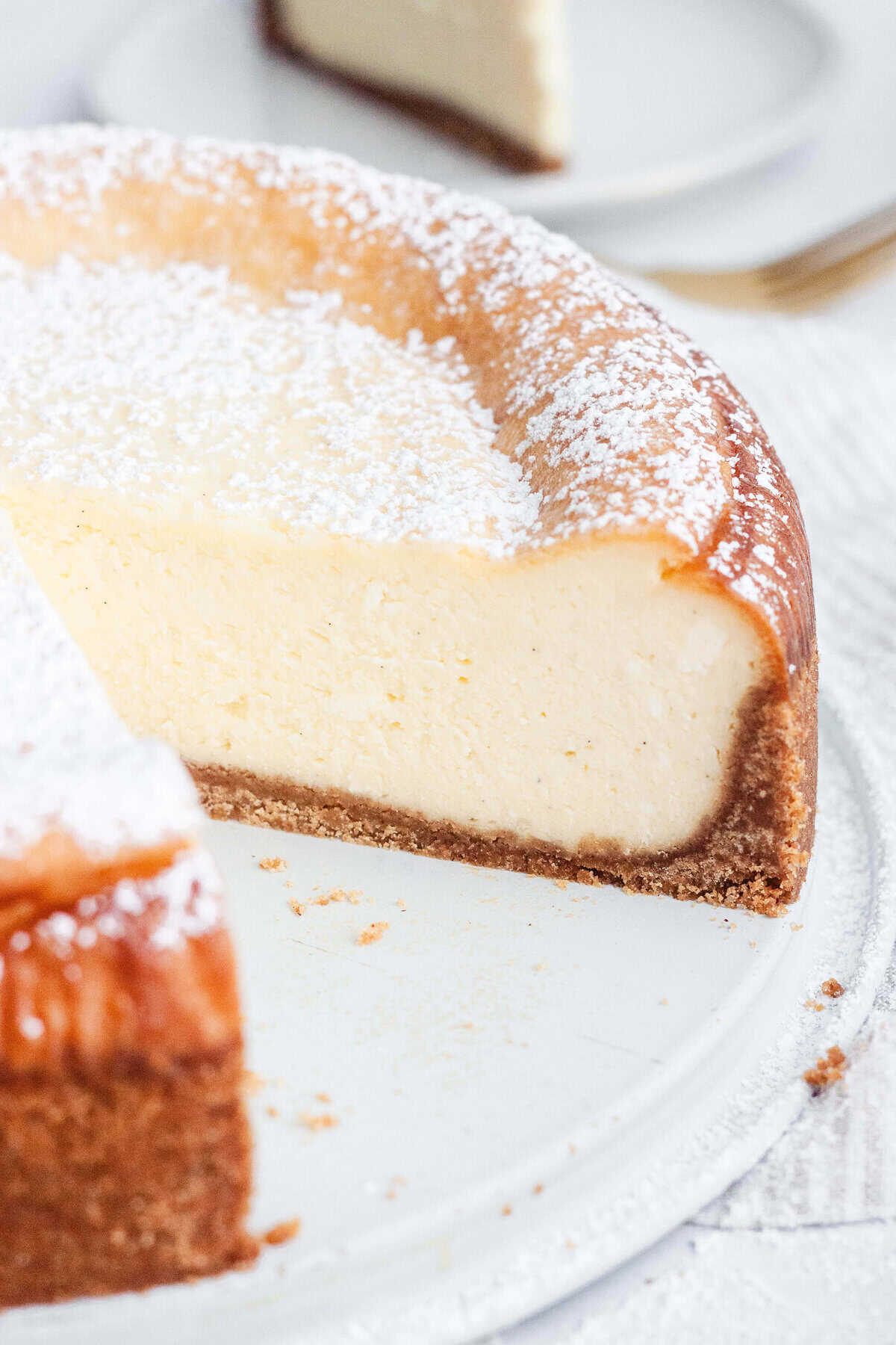 close up on a new york cheesecake recipe
