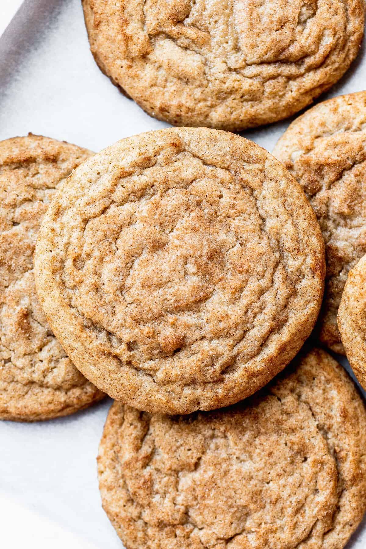 close up on a snickerdoodle cookie