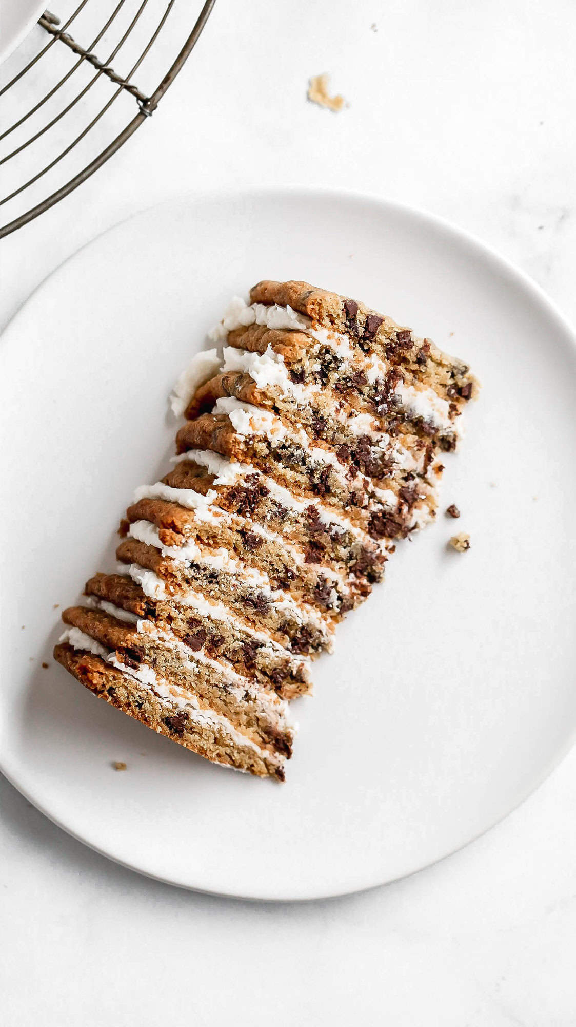 a slice of chocolate chip cookie layer cake