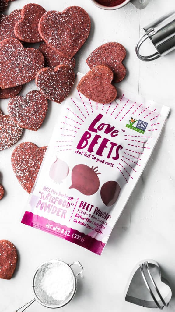 heart shaped cookies colored with beet powder