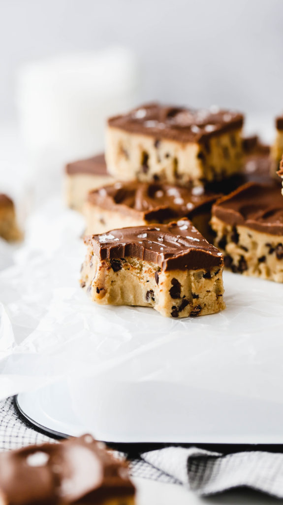 cookie dough fudge with a bite taken out