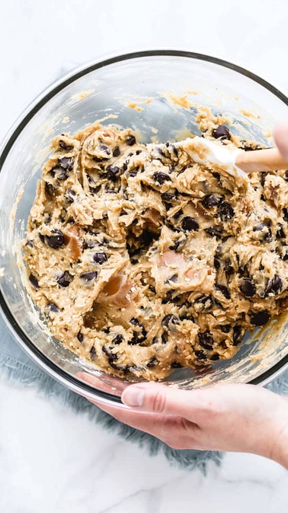 a bowl of salted caramel chocolate chip cookie dough