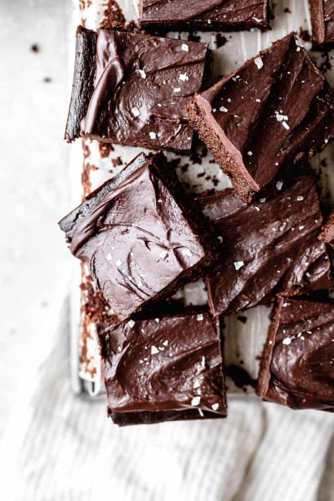 a tray of sweet potato brownies