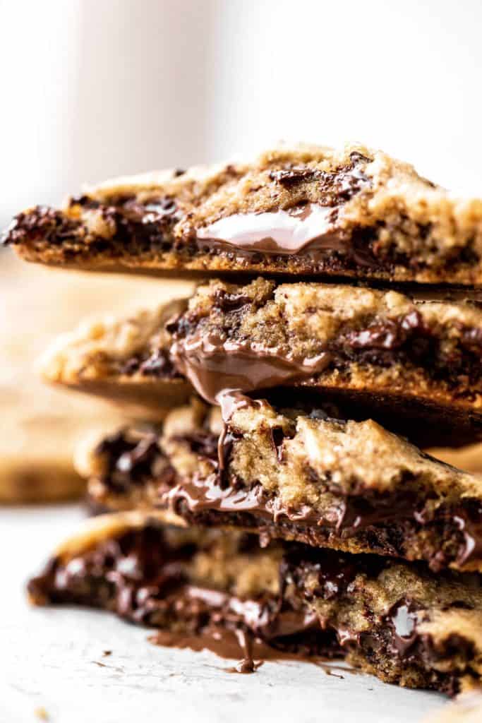 close up on a stack of nutella stuffed cookies