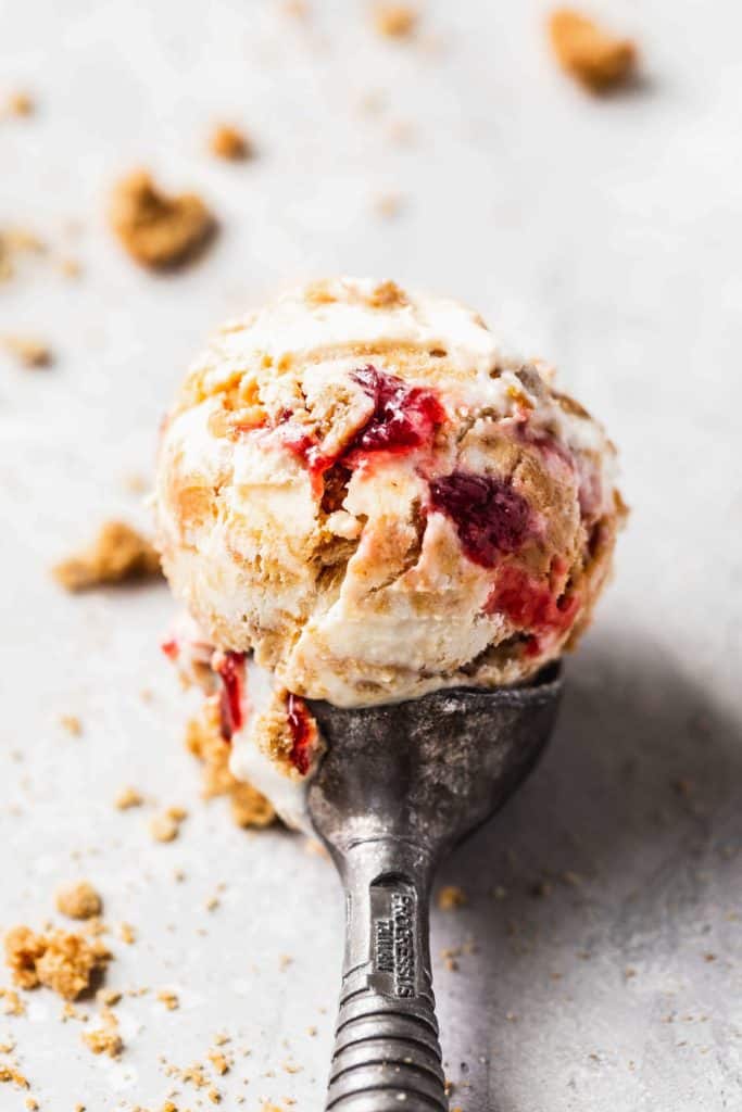 a single scoop of peanut butter and jelly ice cream