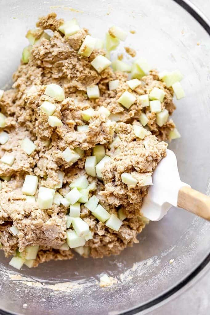 a bowl of gluten free apple cookie dough
