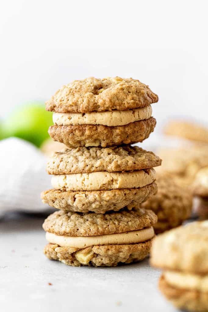 a stack of peanut butter apple sandwich cookies