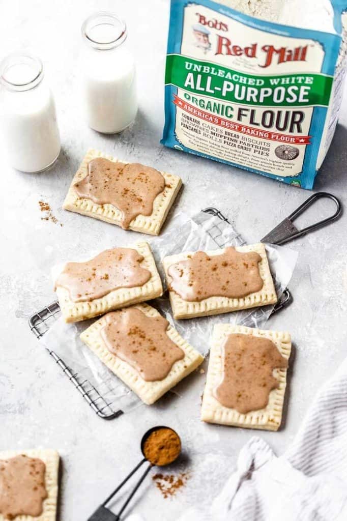 a tray of homemade frosted brown sugar cinnamon pop tarts