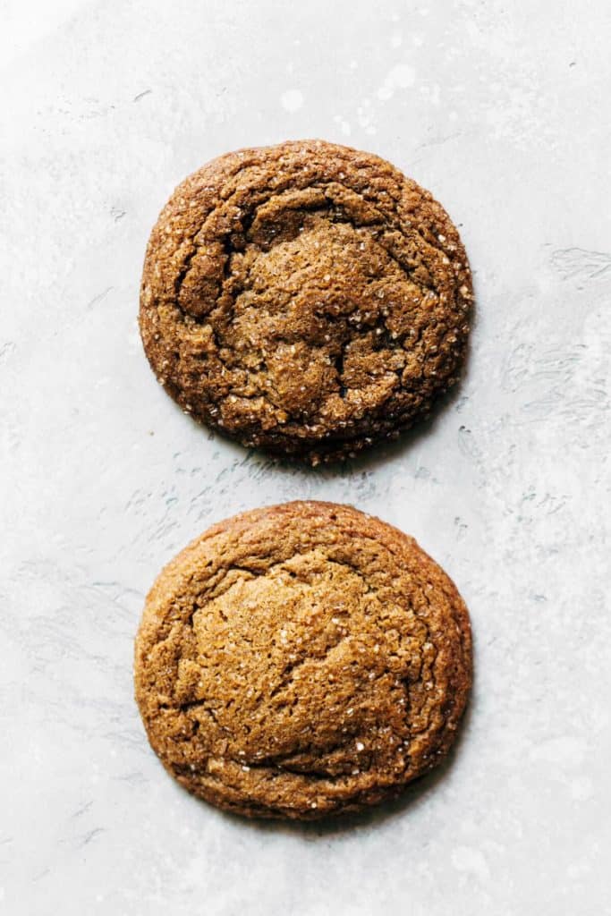 comparing two molasses cookies, one with organic molasses and one with regular molasses