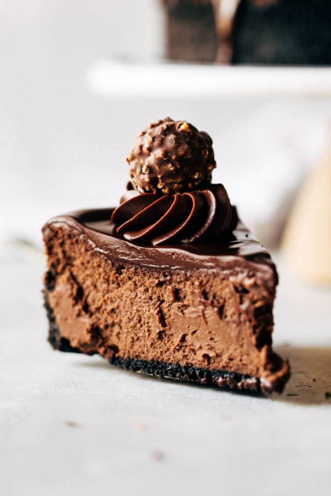 a slice of chocolate cheesecake