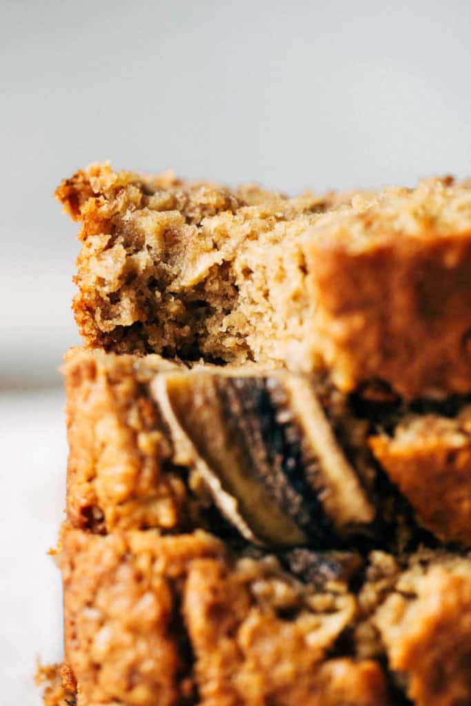 a slice of banana bread with a bite taken out