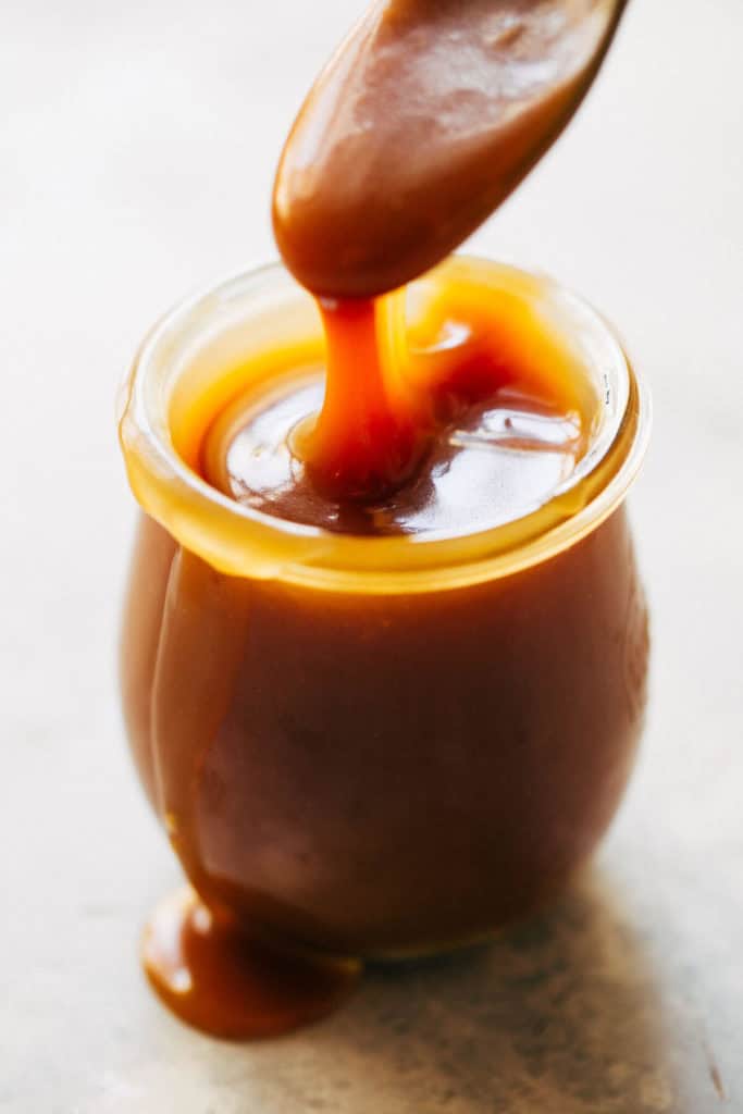 homemade salted caramel sauce in a jar