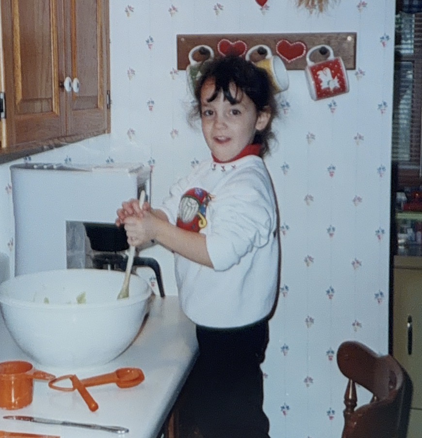 Jenna baking in her childhood kitchen