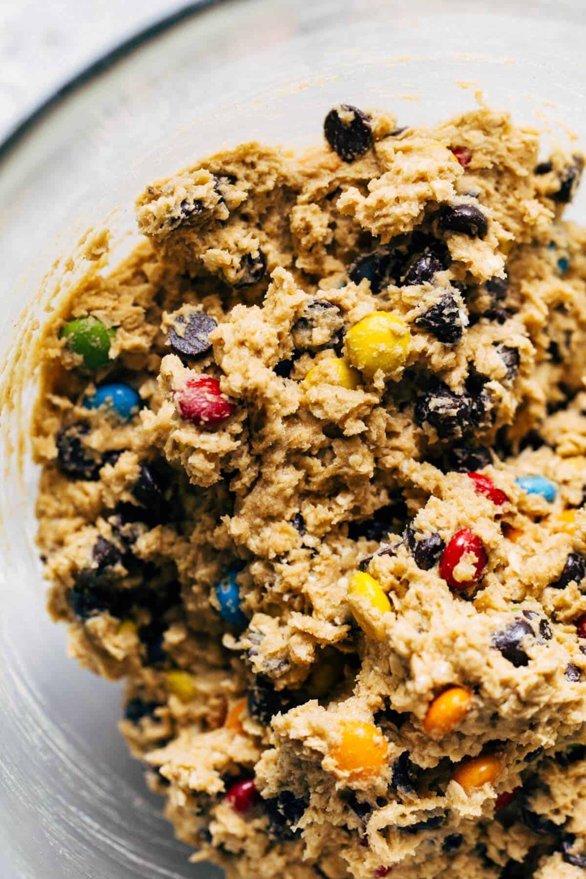 a bowl of monster cookie dough