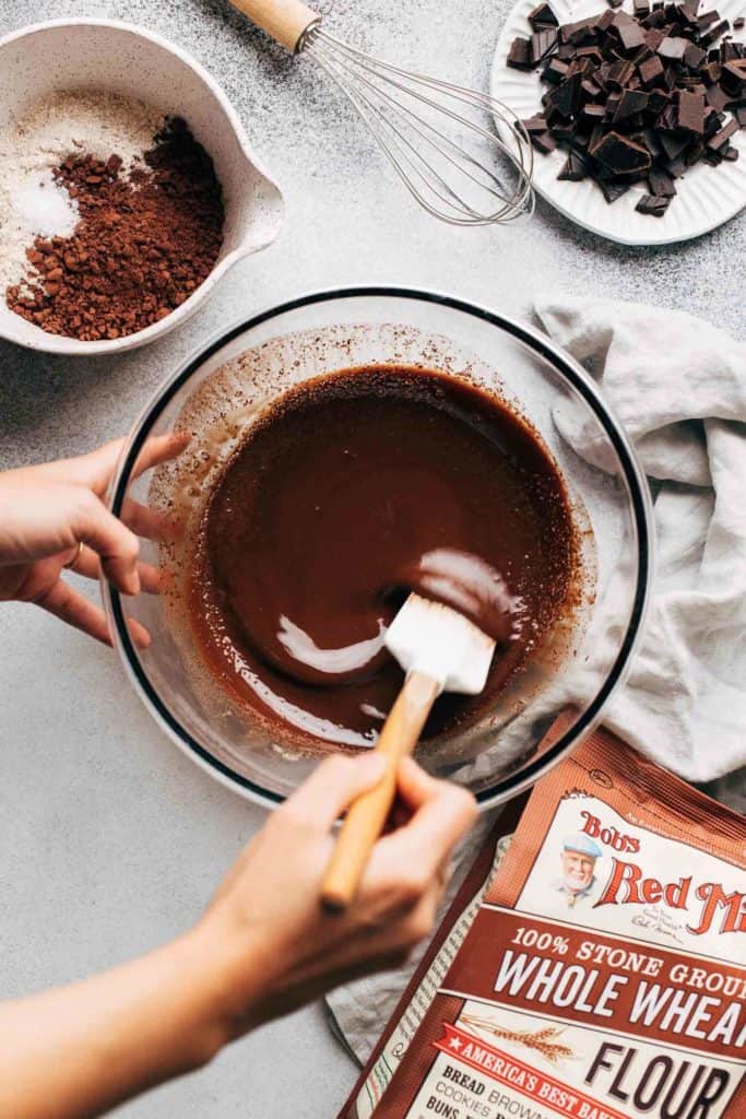 stirring melted butter and chocolate together