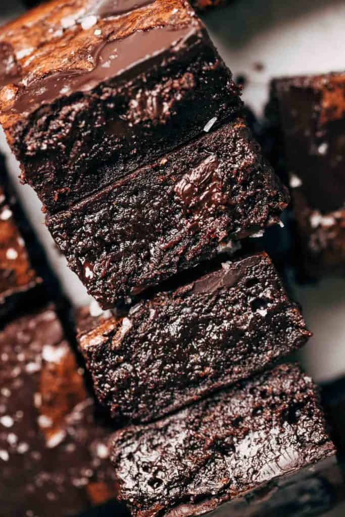 close up on the texture of fudgy brownies