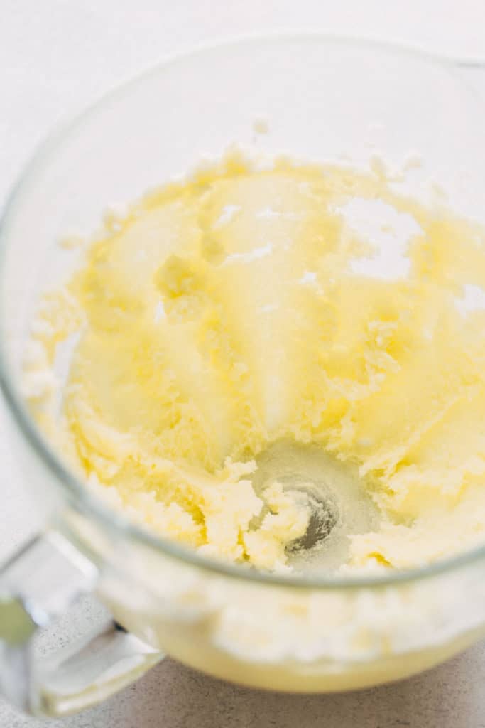 a bowl of butter and sugar whipped together