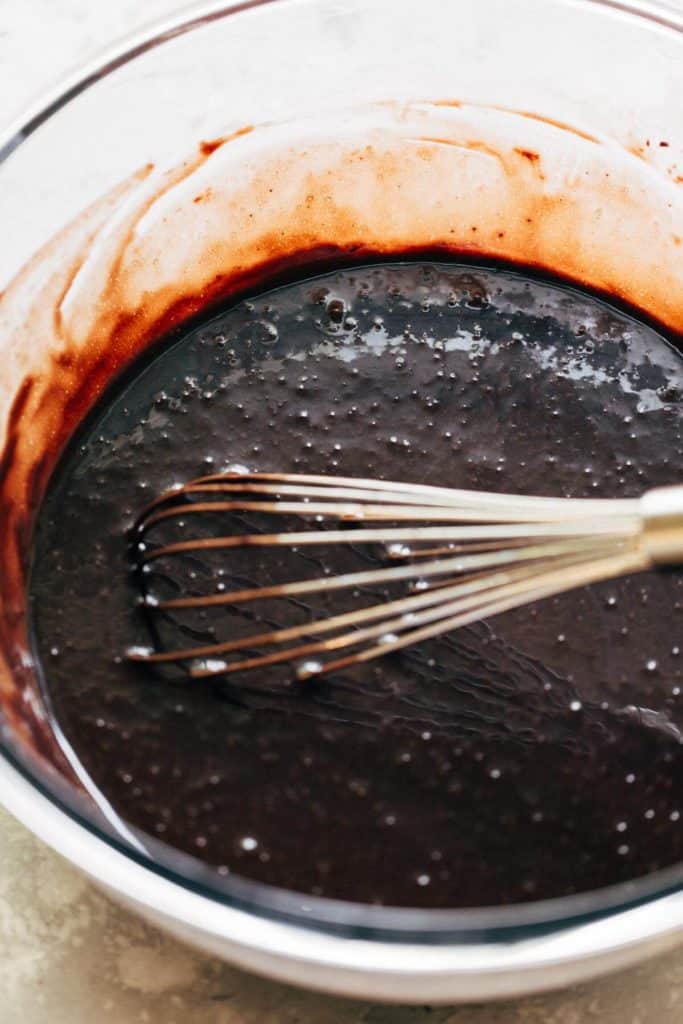 a bowl of chocolate cupcake batter