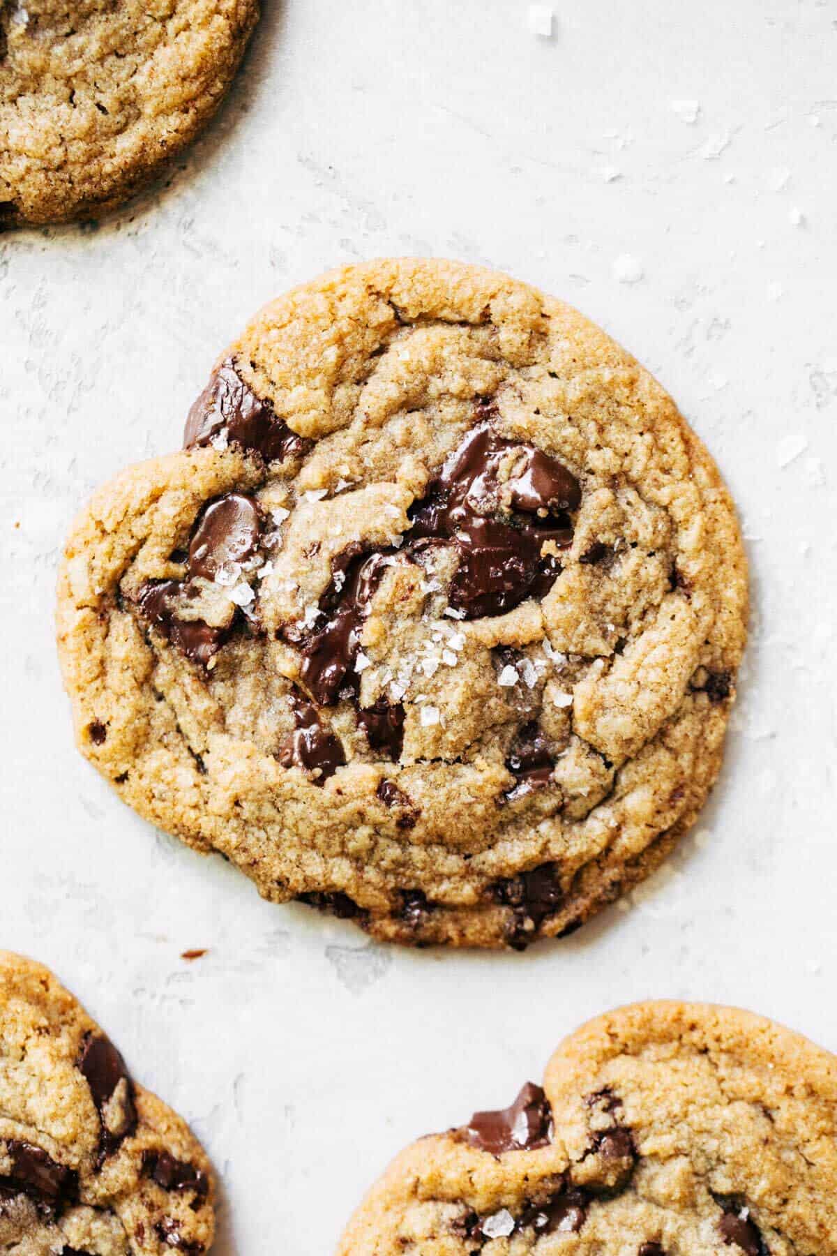 the top of a brown butter chocolate chip cookie