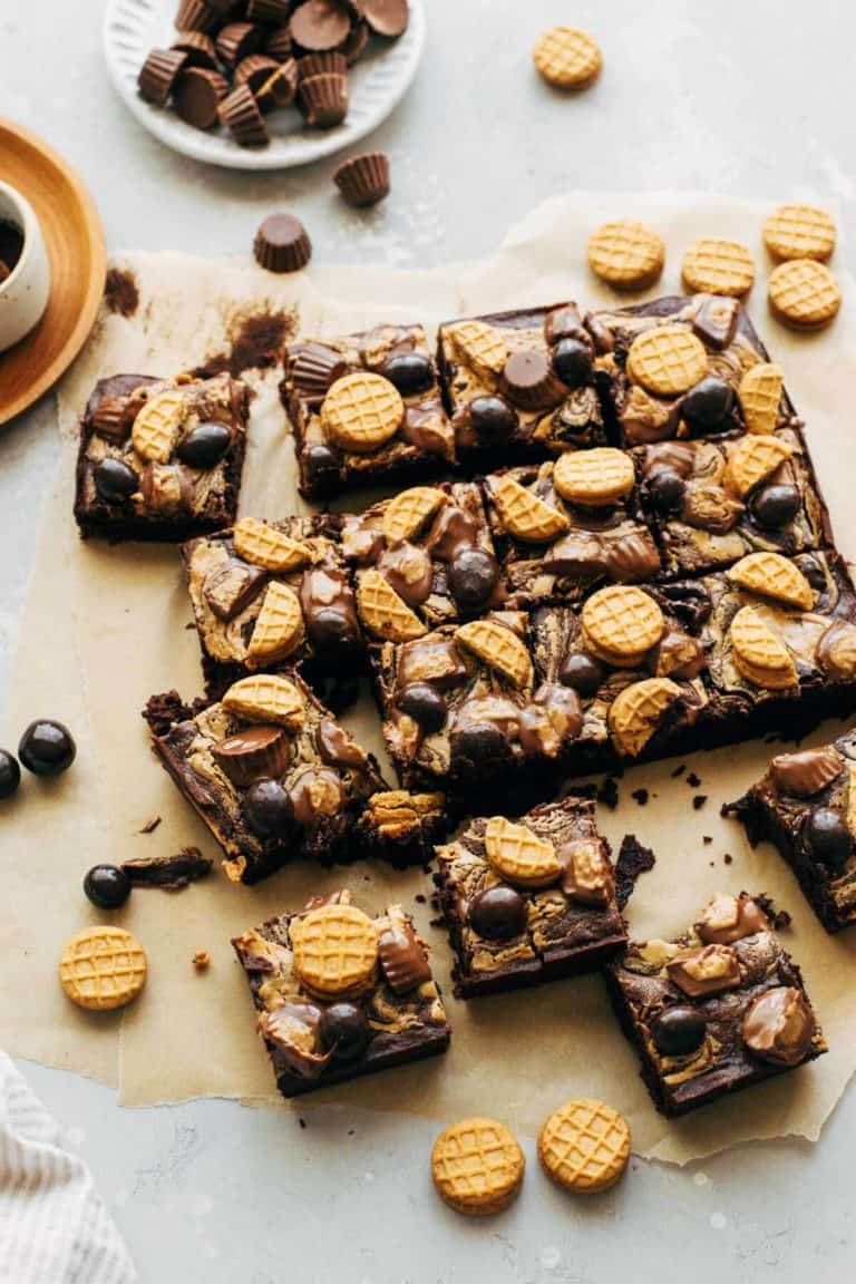 a side view of peanut butter mocha brownies