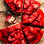 the top of a fully sliced strawberry pizza