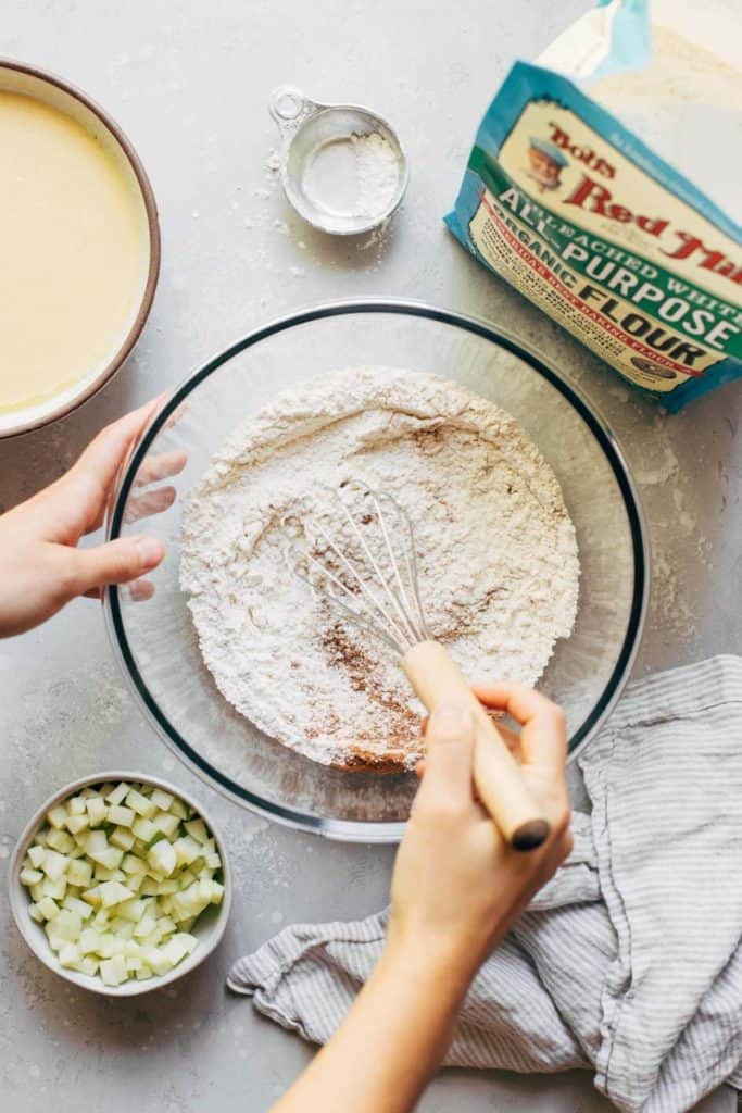 whisking together muffin batter dry ingredients