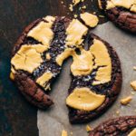 the top of a brownie cookie topped with caramelized white chocolate