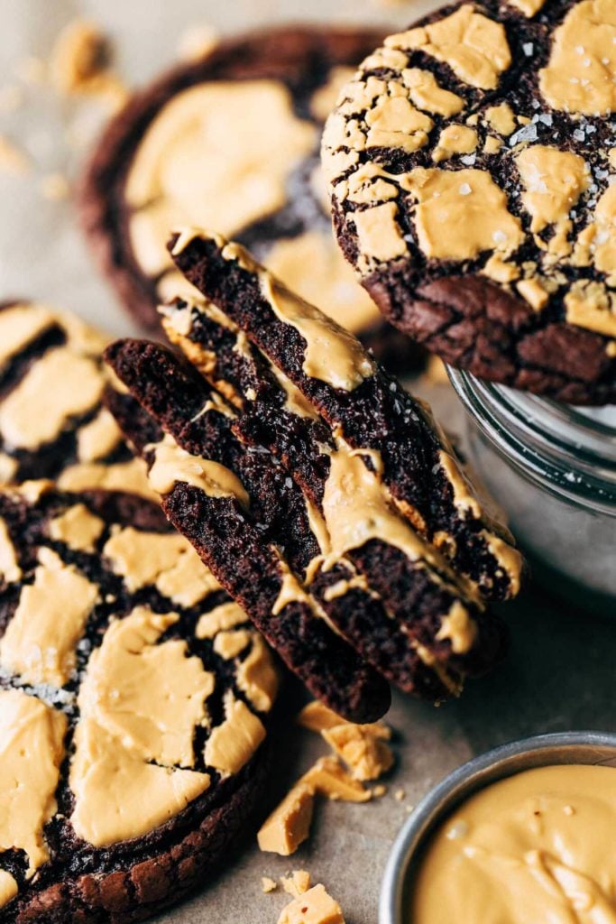 the inside of two brownie cookies