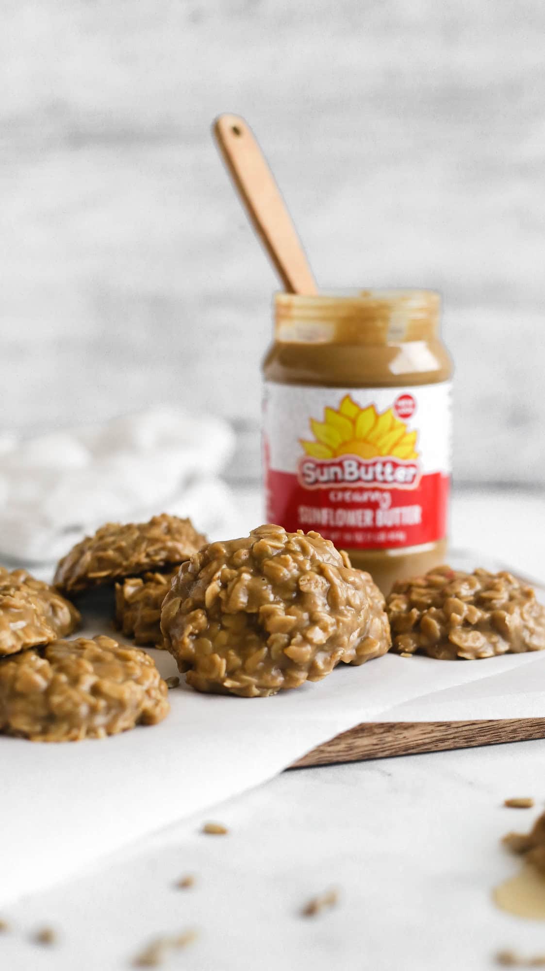 no bake sunflower seed butter cookies on a serving tray 