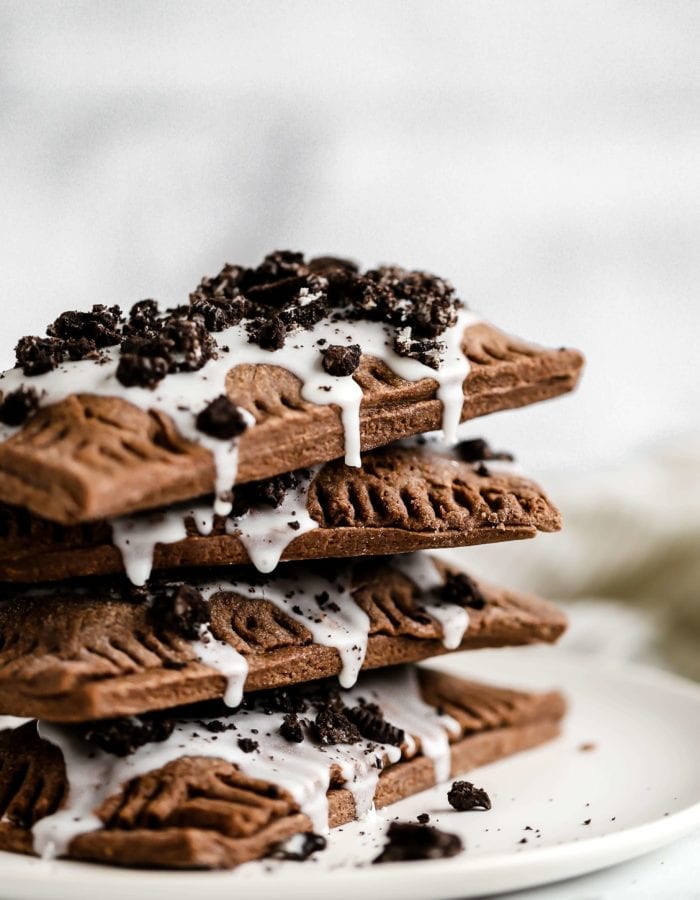 a stack of homemade cookies and cream pop tarts