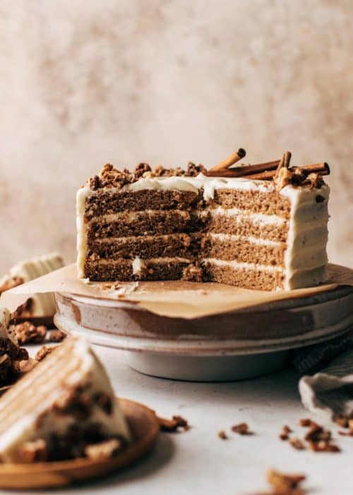 the inside of a layered spice cake