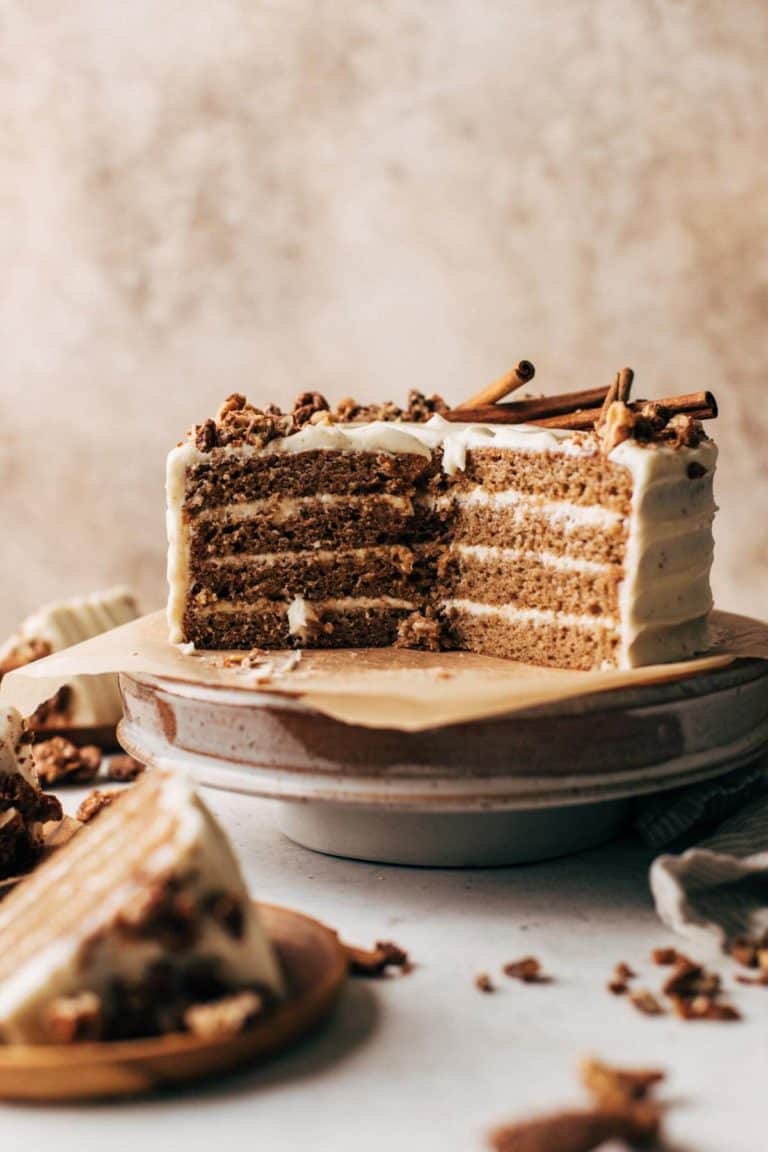 the inside of a layered spice cake