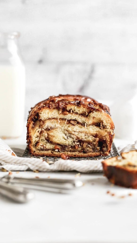 A loaf of pecan pie babka