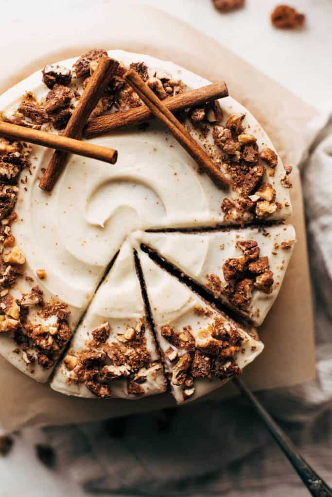 the top of a decorated spice cake