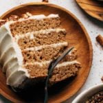 close up on a slice of spice cake