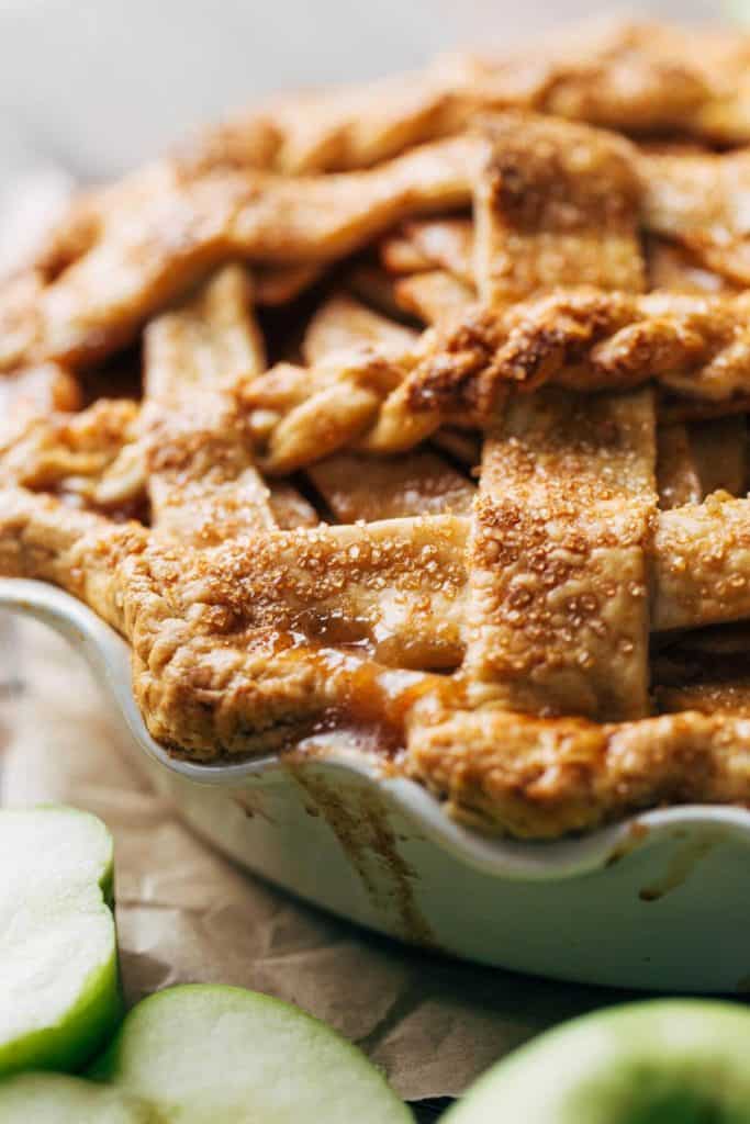 close up on the texture of baked apple pie