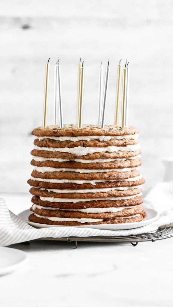 a ten layer chocolate chip cookie cake