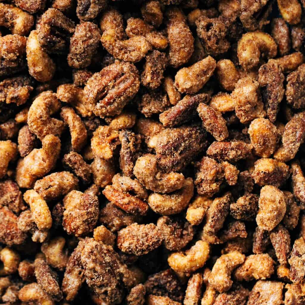 close up on homemade candied nuts