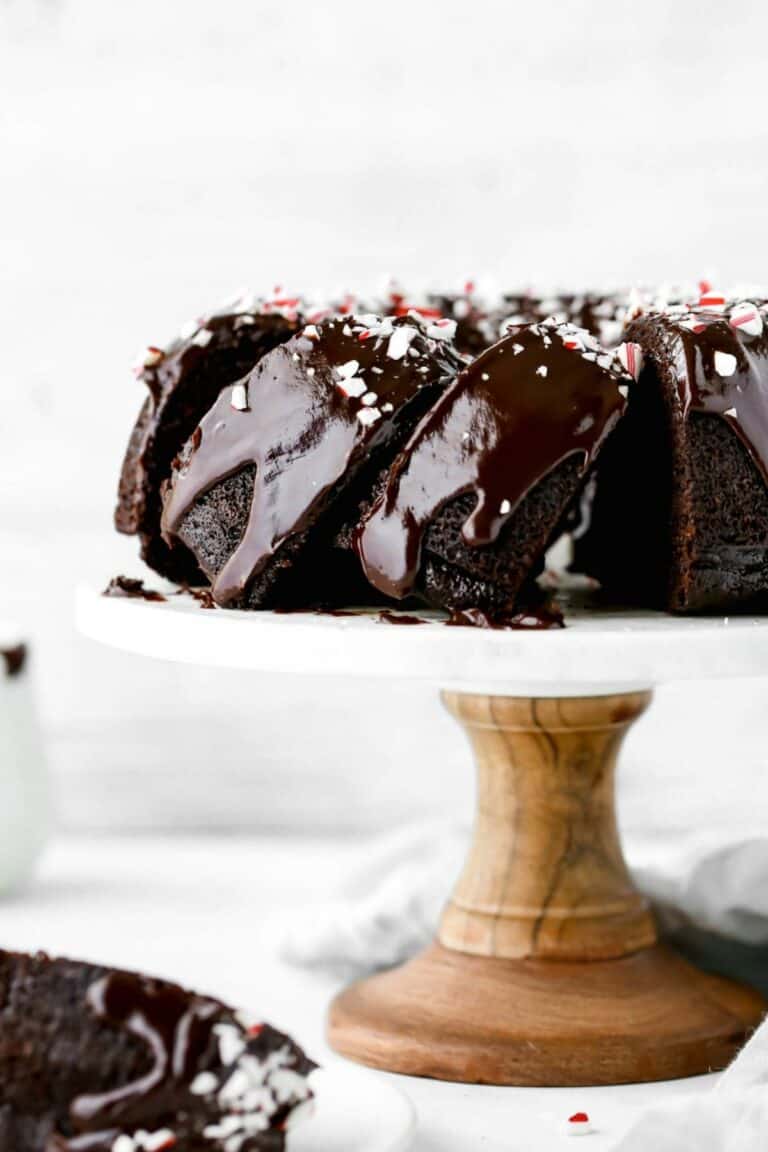 slices of chocolate peppermint bundt cake