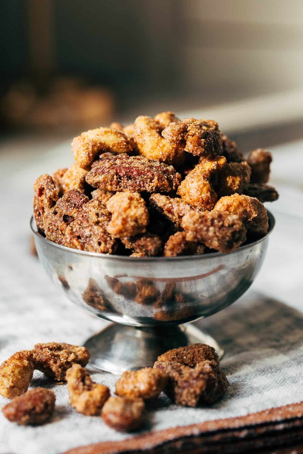 bowl of homemade candied nuts