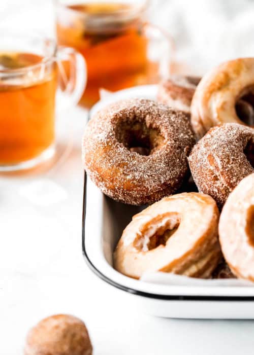 a tray of chai spiced old-fashioned donuts