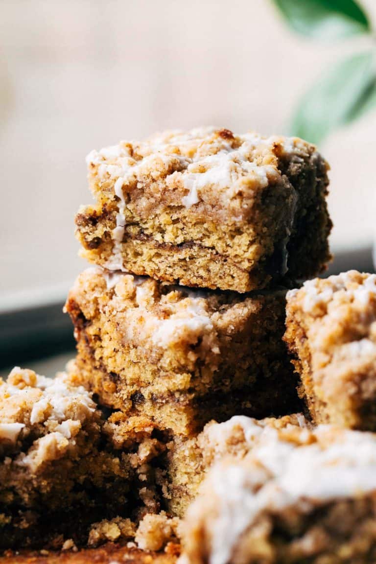 a stack of banana coffee cake slices