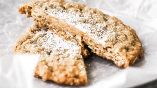 a gooey butter oatmeal cookie cut in half
