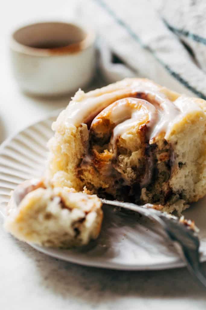 the inside of a gooey cinnamon roll