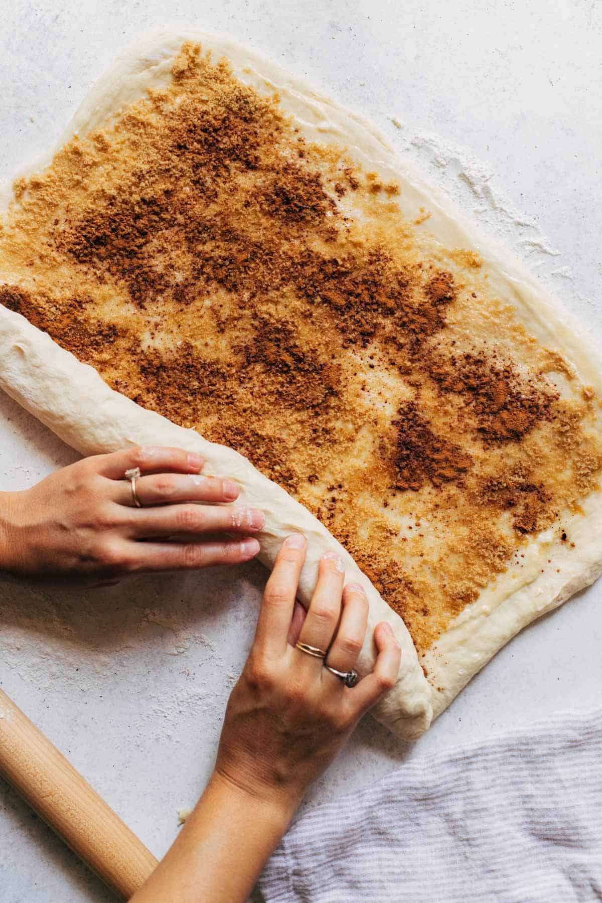 Rolling dough for cinnamon rolls